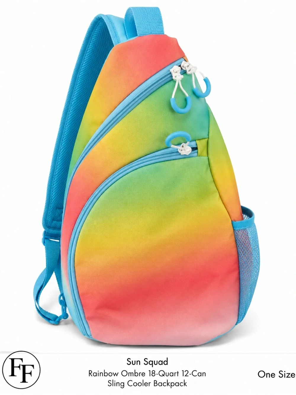 Colorful Rainbow Ombre Sling Backpack with Turquoise Trim